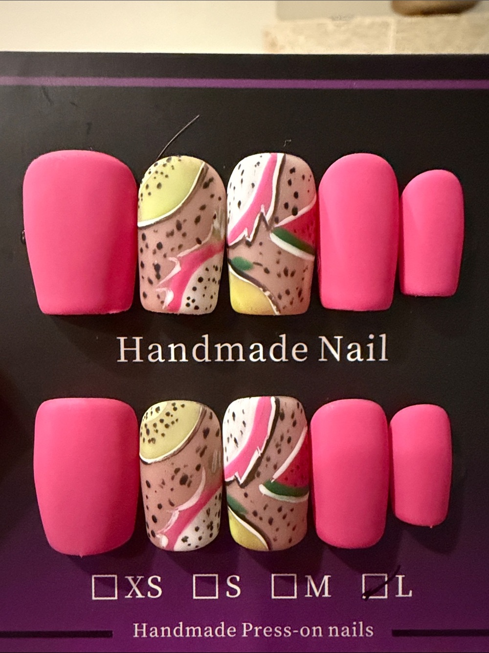 Handmade acrylic Pink & Fruit Print Press-On Nails